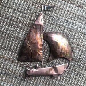 Vintage Copper Sailboat with Sailor Mid Century Home Decor